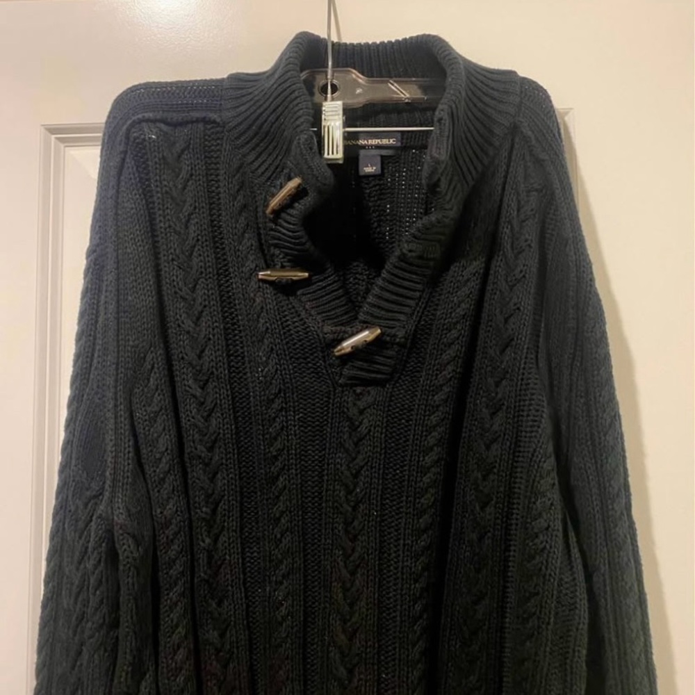 Banana Republic Men’s Black Cable-Knit Turtleneck Toggle Sweater